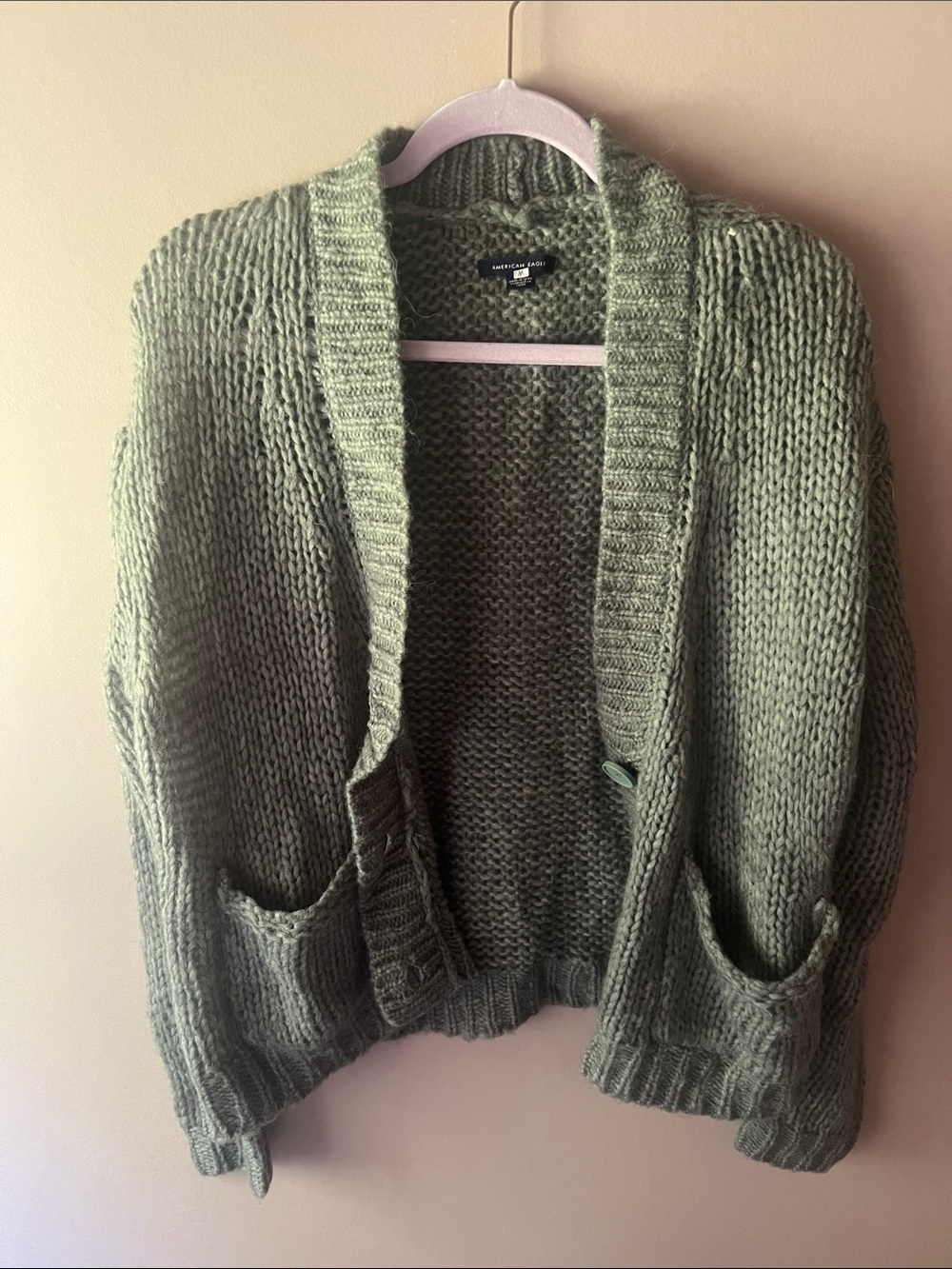 American Eagle Outfitters Sage Green Chunky Open Cardigan